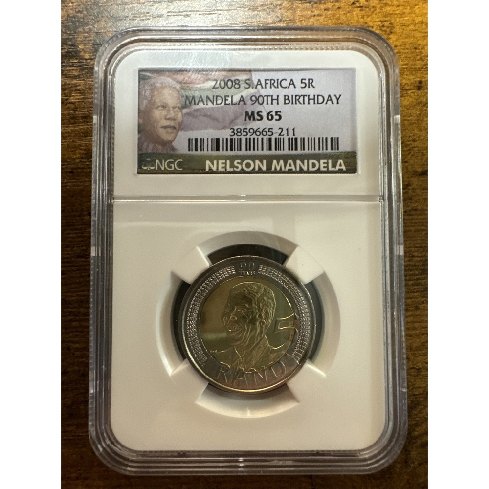 2008 South Africa 5 Rand Nelson Mandela's 90th Birthday Coin NGC MS65